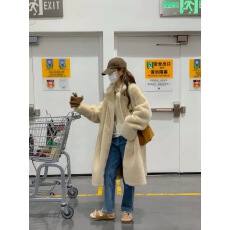 批发冬季环保皮草仿水貂绒长款宽松加厚加棉保暖西服领毛毛外套大衣女