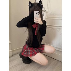 批发小辣椒***正版日系JK制服秋冬圣诞氛围感校供毛衣格裙套装女