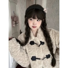 批发韩系翻领<b class='q'>甜美</b>百搭温柔奶fufu羊羔毛外套女加棉毛绒绒大衣秋冬加厚