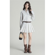 批发长袖条纹衬衫<b class='q'>连衣裙</b>子<b class='q'>女</b>装夏季2025新款高级感旅游秋夏搭配一整套