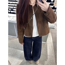 批发咖色麂皮外套女短款2025年<b class='q'>春</b>秋韩系宽松休闲美式复古机车夹克上衣