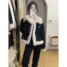 批发复古宽松牛仔外套女秋冬季加厚2025新款高级感拼接毛毛棉服爆款