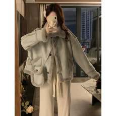 批发韩版高级感皮毛一体加厚外套女2025秋<b class='q'>冬</b>新款宽松小个子麂皮绒外套