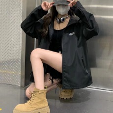 批发黑色冲锋衣<b class='q'>外套</b>女秋冬vintage美式复古宽松<b class='q'>休闲</b>工装夹克上衣潮