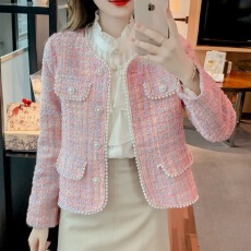 批发秋冬气质名媛小香风女士粗花呢子钉珠时尚小个子洋气夹棉加厚外套