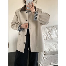 批发2025新款秋季小个子中长款风衣休闲高级感女撞色宽松卡其色外套