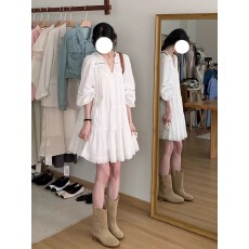 批发2023新款民族风镂空法式拼接长袖连衣裙<b class='q'>夏</b>季波西米亚宽松A字短裙