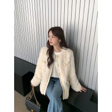 皮草小香风外套女冬天新款高级感可可仿兔毛大衣加厚圆领网红棉服