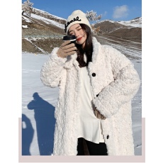 批发羊羔毛外套女长款大衣过膝设计感财阀家族仿兔绒皮草加厚宽松立领