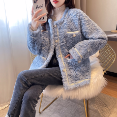 批发仿皮草小香风羊羔毛外套女新款秋冬高级感加厚宽松呢子大衣ins潮