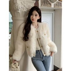 批发法式小香风羊羔毛绒外套女秋冬气质高级感加厚夹棉仿皮草长袖上衣