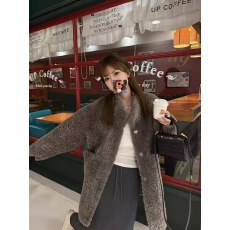 批发2024秋冬季慵懒感皮草中长款立领加棉加厚羊羔毛绒环保毛毛外套女