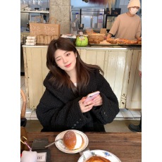 批发慵懒风颗粒绒羊羔毛外套女冬季黑色连帽宽松加厚加棉毛毛外套