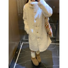 批发刷花立领<b class='q'>大衣</b>2025秋冬加厚宽松加棉羊羔毛长款环保毛毛外套女