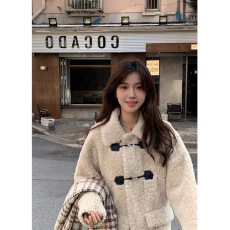 批发韩系翻领<b class='q'>甜美</b>百搭温柔奶fufu羊羔毛外套女加棉毛绒绒大衣秋冬加厚