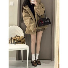 批发韩系环保羊羔毛连帽斗篷中长款皮草大衣女秋冬季加厚宽松毛毛外套