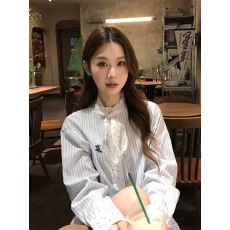 批发早春学院风蝴蝶结<b class='q'>条纹</b>衬衫<b class='q'>连衣裙</b>子女秋夏2025新款小个子韩系穿搭