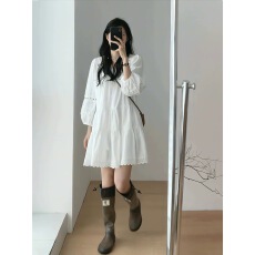 批发2023新款民族风镂空法式拼接长袖连衣裙夏季波西米亚宽松A字短裙