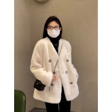 批发2023冬季新款貂皮短款V领皮毛一体仿水貂毛绒环保皮草毛毛外套女