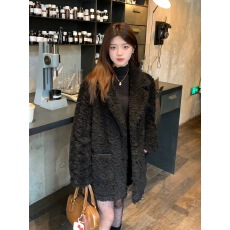 批发Teddy 黑色皮毛一体仿貂毛翻领羊羔毛外套女冬加厚加棉毛毛外套
