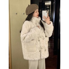 批发羊羔毛绒绒外套女冬季2023新款韩版仿皮草中长款加棉加厚气质大衣