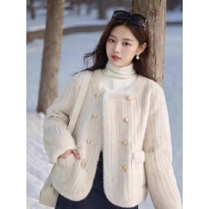 批发外套女2023冬季新款显瘦小香风短款大衣宽松皮毛一体加厚仿水貂绒