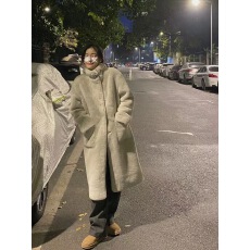 批发环保皮毛一体大衣女冬季韩版水<b class='q'>貂绒</b>中长款加厚加棉毛毛绒皮草<b class='q'>外套</b>