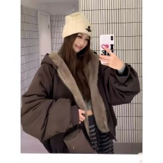 批发棉服女2025年冬装新款双面穿派克服皮草夹克座山雕慵懒<b class='q'>风</b>加厚外套