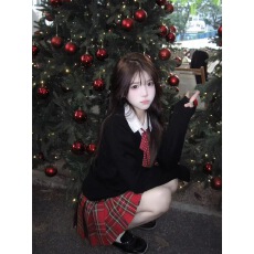 批发小辣椒***正版日系JK制服秋冬圣诞氛围感校供毛衣格裙<b class='q'>套装</b>女