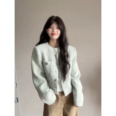 批发高级感粗花毛呢小香风外套女秋季法式气质长袖短款千金感开衫上衣