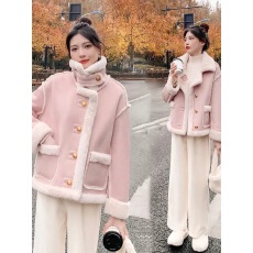 批发小香风皮毛一体麂皮绒外套女2025冬季新款爆款韩系加绒加厚机车服