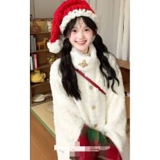 批发刷花立领大衣2025秋冬加厚宽松加棉羊羔毛长款环保毛毛外套女