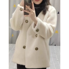 批发2023冬季新款貂皮短款V领皮毛一体仿水貂毛绒环保皮草毛毛外套女