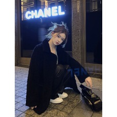 批发Teddy 黑色皮毛一体仿貂毛翻领羊羔毛外套女冬加厚加棉毛毛外套