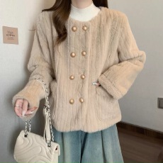 批发外套女2023冬季新款显瘦小香风短款大衣宽松皮毛一体加厚仿水貂绒