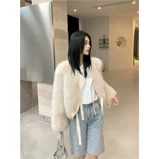 批发2024冬季新款韩系仿狐狸毛皮草短款外套女加棉加厚系带毛毛上衣