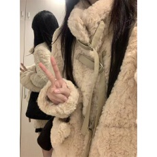 批发高级感超好看羊毛羔外套女冬2024新款皮草中长款宽松夹棉加厚棉服