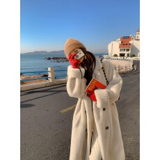 批发冬季环保皮草仿水貂绒长款宽松加厚加棉保暖西服领毛毛外套大衣女