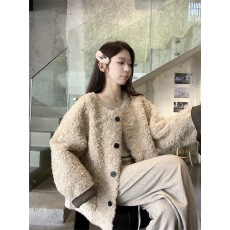 批发2024冬圆领羊羔毛外套女短款加厚羊羔绒皮毛一体宽松皮草毛毛上衣