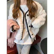 批发皮毛一体羊羔毛短外套女高级感名媛小香风仿兔毛绒环保皮草秋冬季
