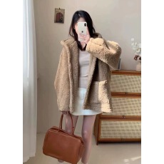 批发韩系环保羊羔毛连帽斗篷中长款皮草大衣女秋冬季加厚宽松毛毛外套