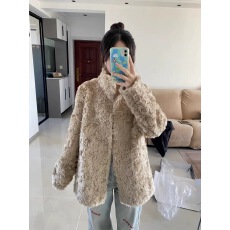 批发2025新款爆款富人区同款羊羔毛立领仿加厚宽松皮草毛毛外套大衣女