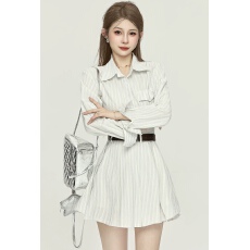 批发长袖<b class='q'>条纹</b>衬衫连衣裙子女装夏季2025新款高级感旅游秋夏搭配一整套