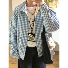 批发日系双面穿<b class='q'>外套</b>女春秋季2025新款小个子宽松短款翻领格子<b class='q'>夹克</b>上衣