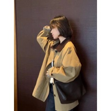 批发2025新款秋季小个子中长款风衣休闲高级感女撞色宽松卡其色外套