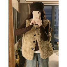 批发欧尼马甲”环保皮草皮毛一体百搭无袖马夹秋冬保暖毛毛马甲外套女