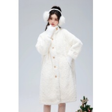 批发刷花立领大衣2025秋冬加厚宽松加棉羊羔毛长款环保毛毛外套女