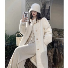 批发2024冬季新款水<b class='q'>貂绒</b><b class='q'>大衣</b>加厚加棉宽松立领羊羔毛中长款皮草外套女