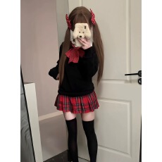 批发小辣椒***正版日系JK制服秋冬圣诞氛围感校供毛衣格裙套装女