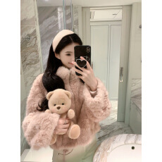 批发羊羔绒外套女<b class='q'>秋</b>冬2026新款百搭保暖时尚立领短款环保皮草毛毛上衣